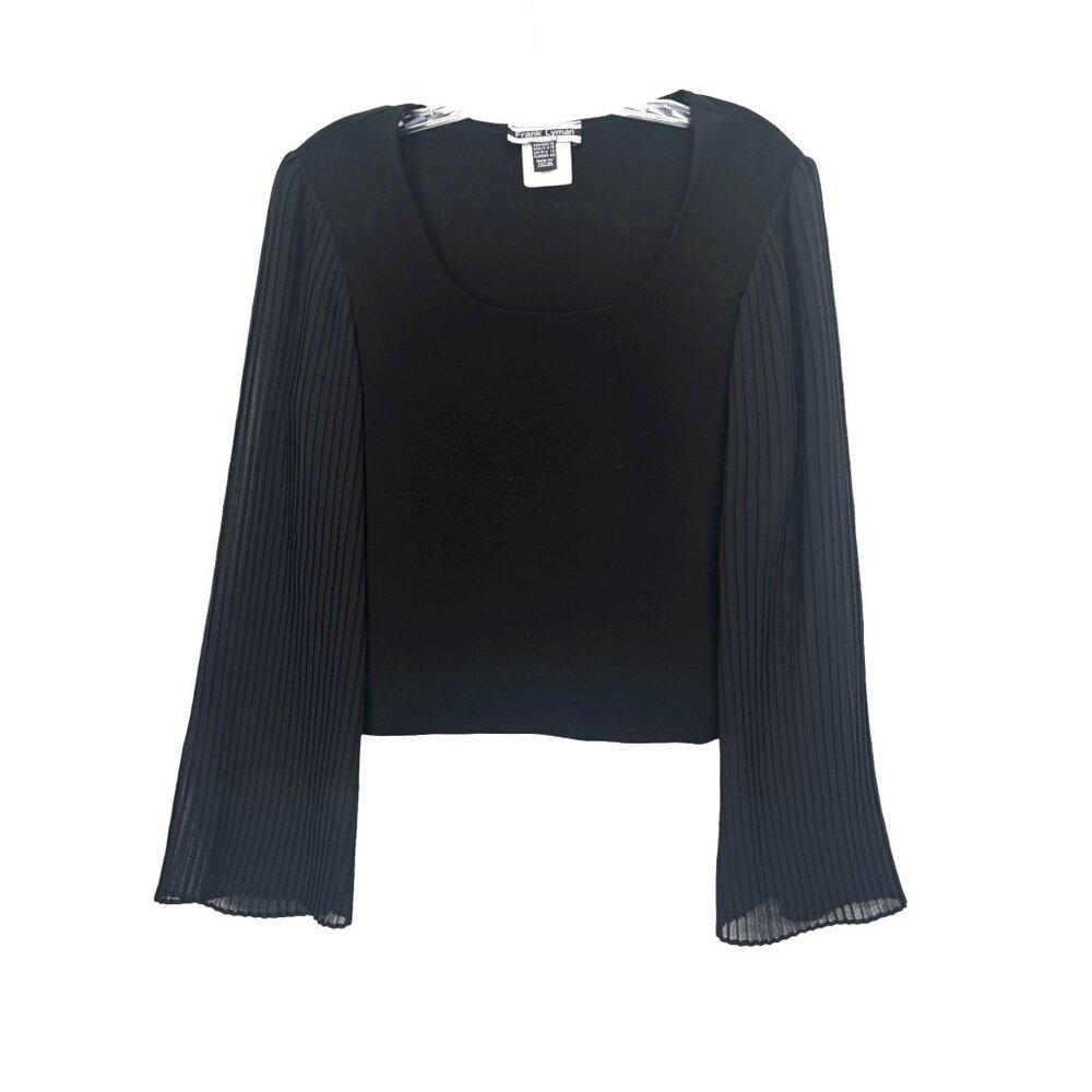 Vtg Frank Lyman Blouse 36" Bust Cropped Pleated Bell Sleeves Semi-Formal Black